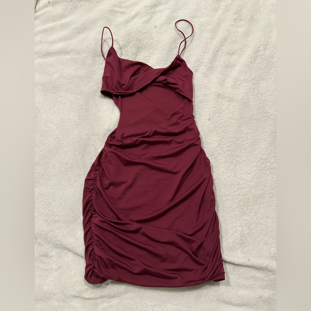 Elegant Asymmetrical Burgundy Women's Dress